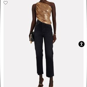 NORMA KAMALI Diana Lamé Ruched One-Shoulder Top